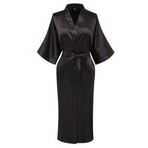 Satin Kimono Robe Long Silky Bath Robe Bridesmaid Sleepwear Wedding Party Black